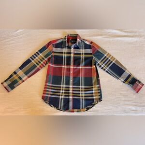 Boys Ralph Lauren Plaid Button Dress Shirt Polo Logo Sz 10 12 Cotton Poplin M